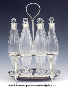 Fine English 6pc Sterling Silver Cut Glass Vanity Perfumes or Cruet Set