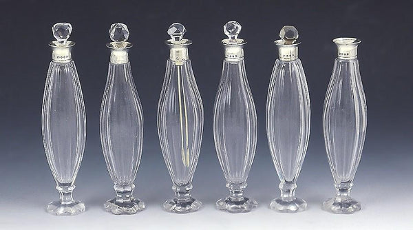 Fine English 6pc Sterling Silver Cut Glass Vanity Perfumes or Cruet Set