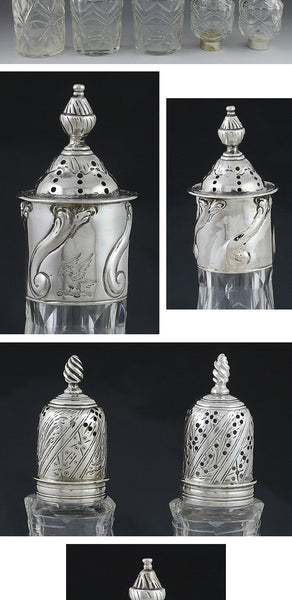 1763 ENGLISH STERLING SILVER & CUT GLASS CASTOR SET