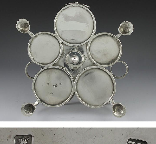 1763 ENGLISH STERLING SILVER & CUT GLASS CASTOR SET