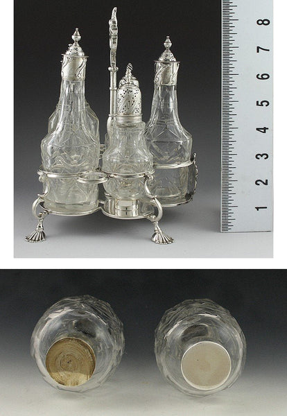 1763 ENGLISH STERLING SILVER & CUT GLASS CASTOR SET