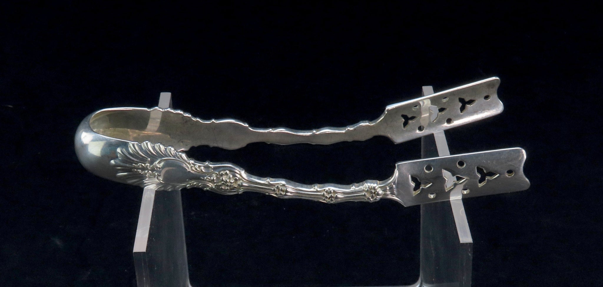 Rare Whiting Sterling Silver Radiant Pat. Asparagus Serving Tongs