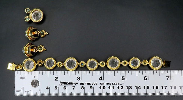 Paula Crevoshay 18k Gold Lunar Crystal Labradorite Pendant Earring Bracelet Set