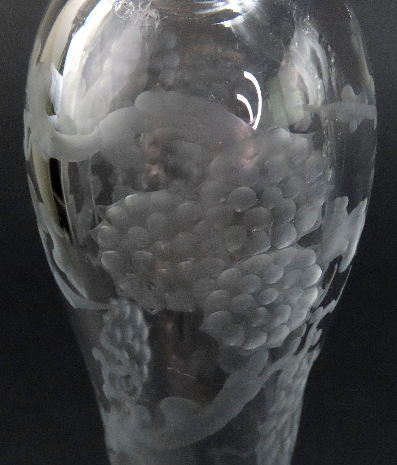 Lovely Pair Early 1900s Cut and Etched Glass Berry Vine Table Candlesticks 12"