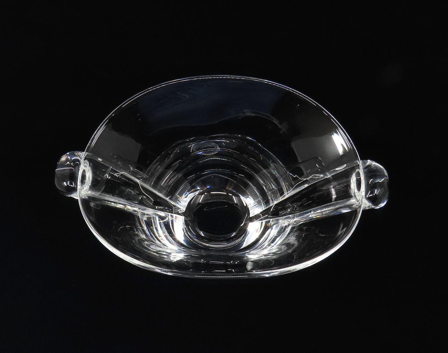 Vintage Signed Steuben Scroll Handle Oval Art Glass Bowl Vase George Thompson