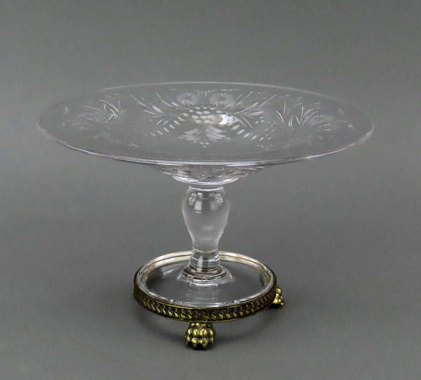 Stunning Pairpoint Glass Crystal Tazza Compote Hand-Cut Floral Pattern