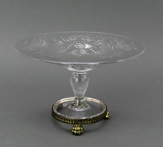 Stunning Pairpoint Glass Crystal Tazza Compote Hand-Cut Floral Pattern