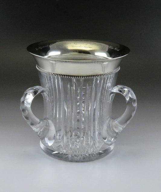 Antique ABP Brilliant Cut Glass Sterling Silver Fradley Loving Trophy Cup Vase