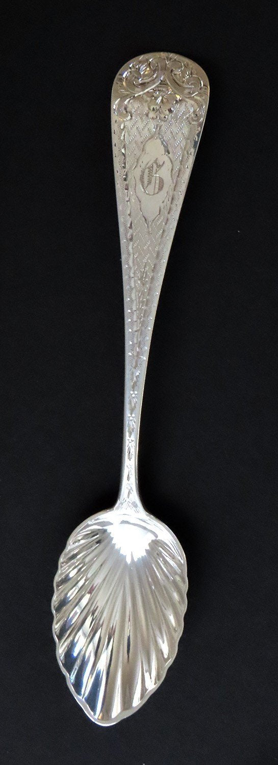 Set 12 c1830s American Coin Silver Engraved Dessert Ice Cream Spoons G Mono