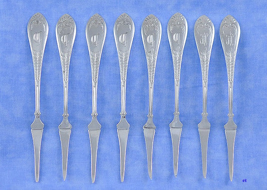 8 Antique c1873 Sterling Silver Gorham Palm Nut Seafood Picks