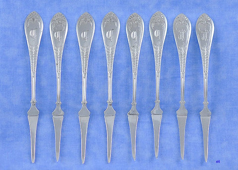 8 Antique c1873 Sterling Silver Gorham Palm Nut Seafood Picks