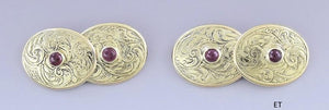 Regal Pair Victorian 18k Gold & Ruby Hand Engraved Oval Cufflinks