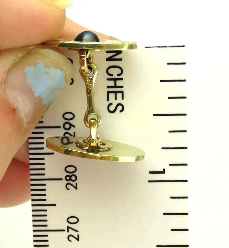 Antique Early 1900's American Solid 14K Gold Sapphire Gemstone Oval Cuff Links