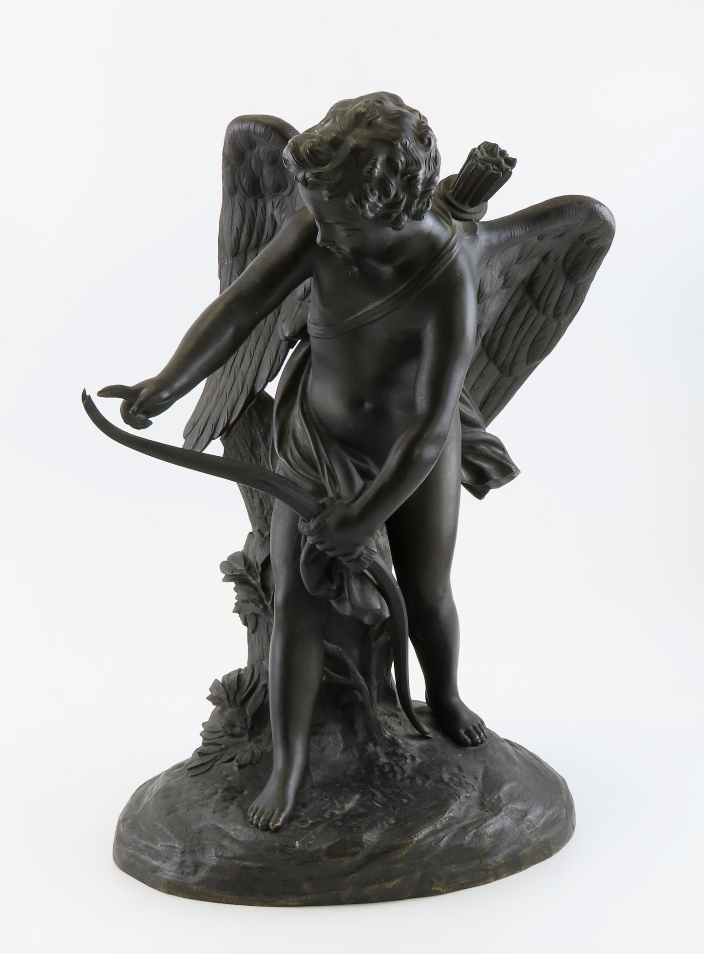 Impressive Mid/Late 1800s French Bronze Statue of Cupid Stringing His Bow