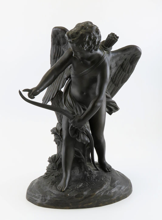 Impressive Mid/Late 1800s French Bronze Statue of Cupid Stringing His Bow