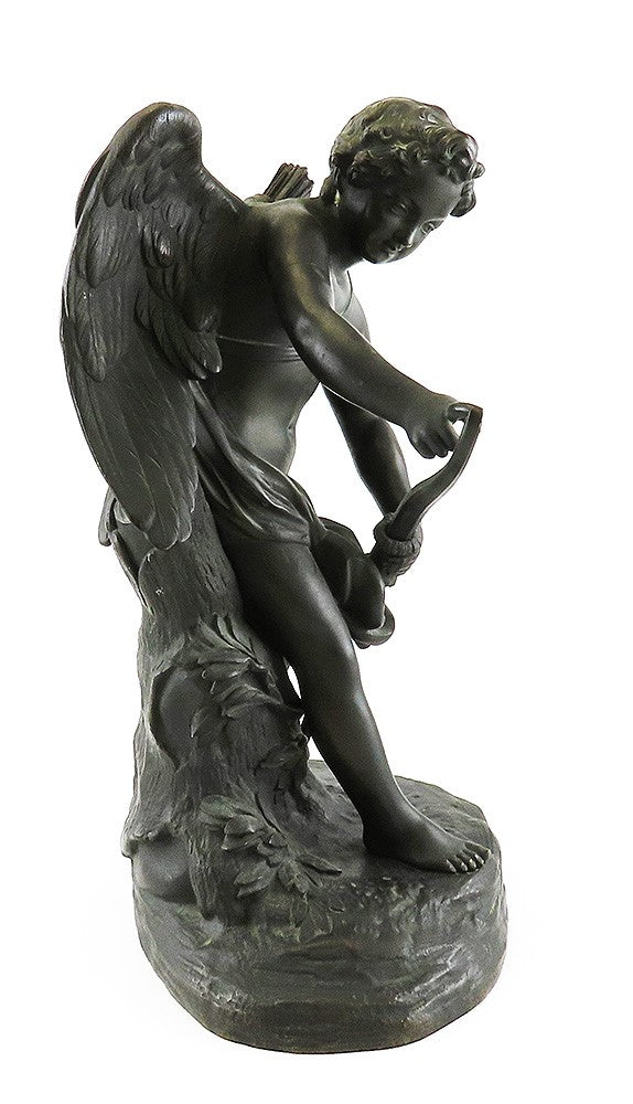 Impressive Mid/Late 1800s French Bronze Statue of Cupid Stringing His Bow