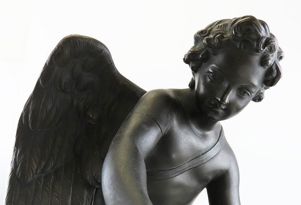 Impressive Mid/Late 1800s French Bronze Statue of Cupid Stringing His Bow