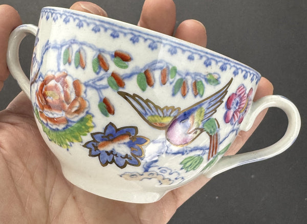 Set 10 Double Handle Bouillon Soup Bowls w Saucers Mason's Ironstone Flying Bird