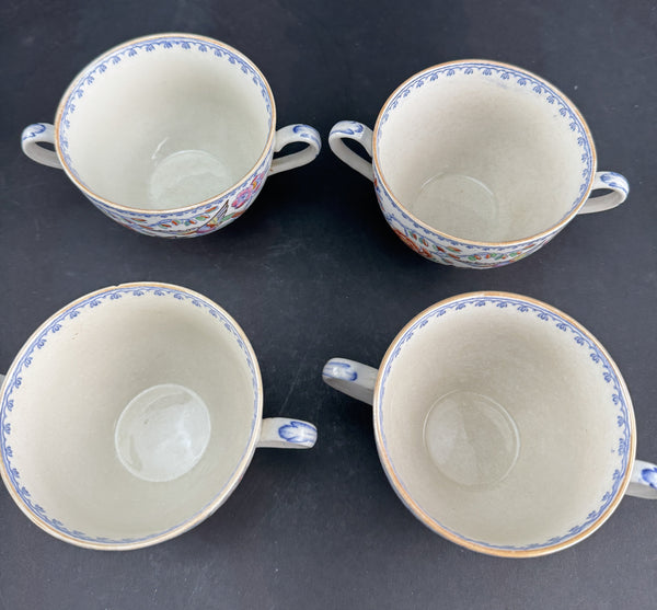 Set 10 Double Handle Bouillon Soup Bowls w Saucers Mason's Ironstone Flying Bird