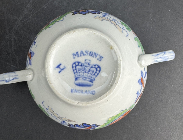Set 10 Double Handle Bouillon Soup Bowls w Saucers Mason's Ironstone Flying Bird