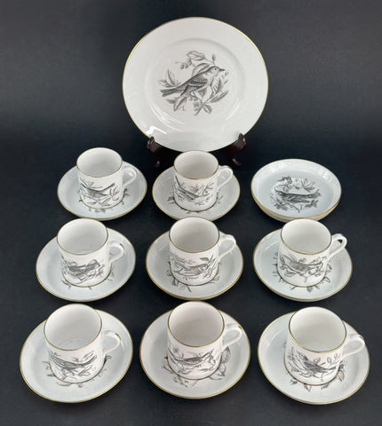 Charming Set Spode Bone China Songbird Bird Demitasse 8 Cups 9 Saucers