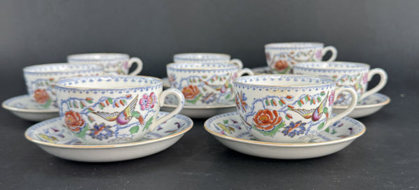 c1920s 8 Cups 11 Saucers Mason's Ironstone China Flying Bird Teacups Coffee Cups