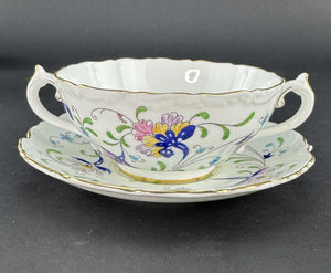 12 Coalport Fanfare Japan 2 Handle Bullion Soups with Under Plates