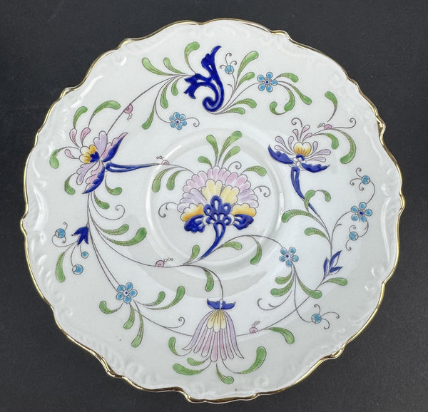 12 Coalport Fanfare Japan 2 Handle Bullion Soups with Under Plates