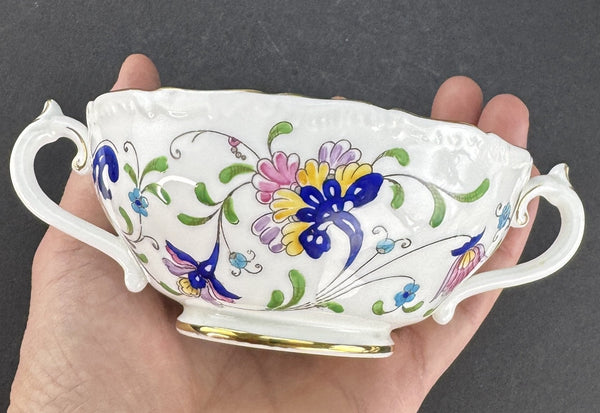 12 Coalport Fanfare Japan 2 Handle Bullion Soups with Under Plates