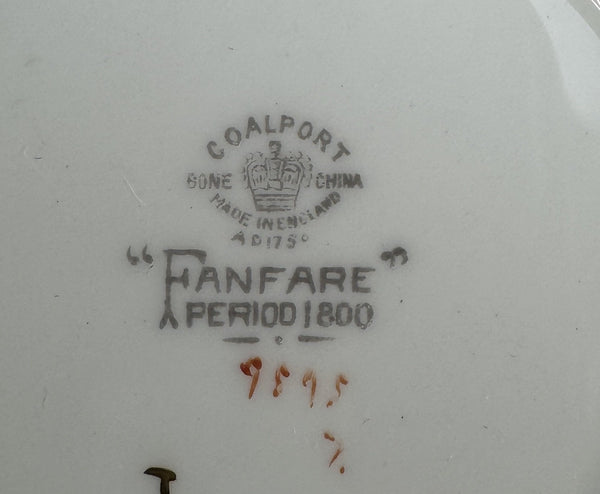 12 Coalport Fanfare Japan 2 Handle Bullion Soups with Under Plates