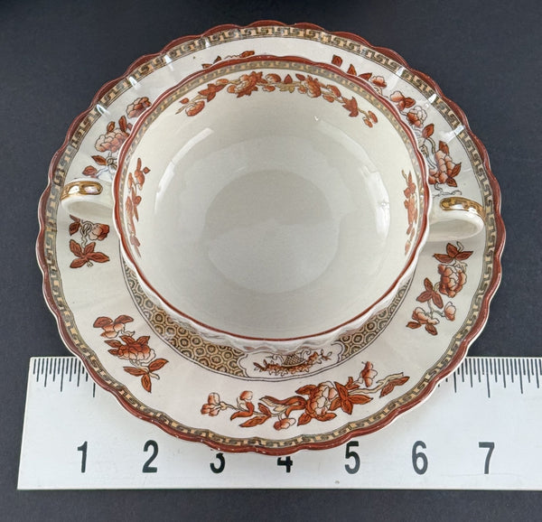 6 Old Copeland Spode India Tree 2 Handled Soups and Saucers
