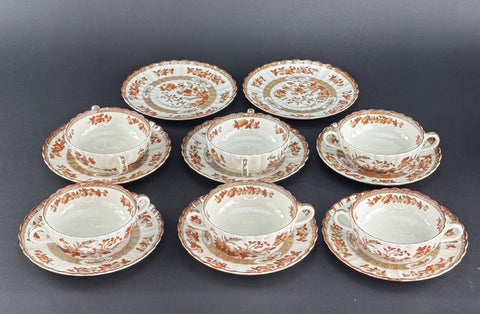 6 Old Copeland Spode India Tree 2 Handled Soups and Saucers