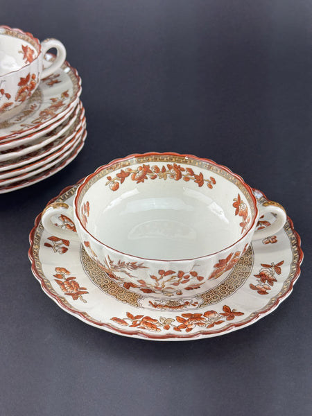 6 Old Copeland Spode India Tree 2 Handled Soups and Saucers