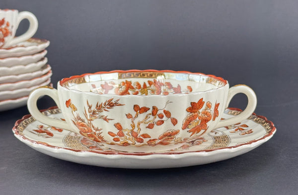 6 Old Copeland Spode India Tree 2 Handled Soups and Saucers