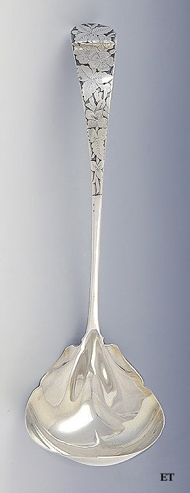 Antique 1870 American Sterling Silver Aesthetic Movement Flower Punch Soup Ladle