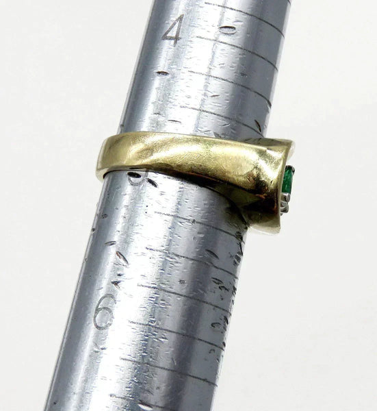 14K Yellow Gold Platinum Prong Setting Diamond Emerald Band Ring