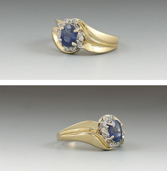 Lovely 14K Yellow Gold Diamond Blue Sapphire Ring Size 6