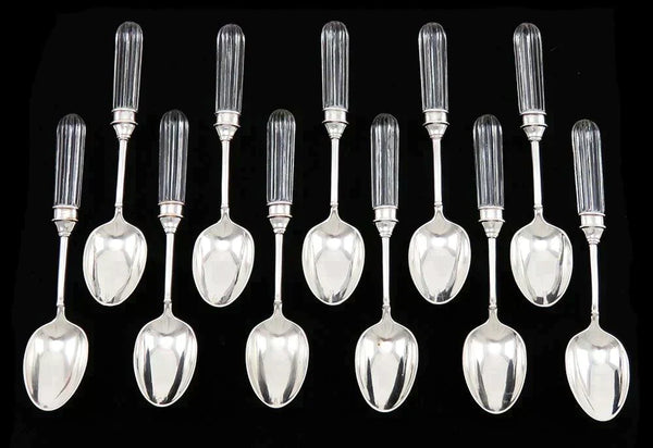 11 French Siecle Fidelio Crystal & Silver Plate Tea/Coffee Spoons 5 5/8”