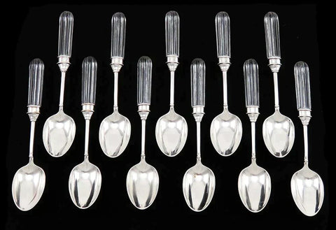11 French crystal and silver plated 5 5/8" tea/coffee spoons in the Fidelio pattern by Siecle.