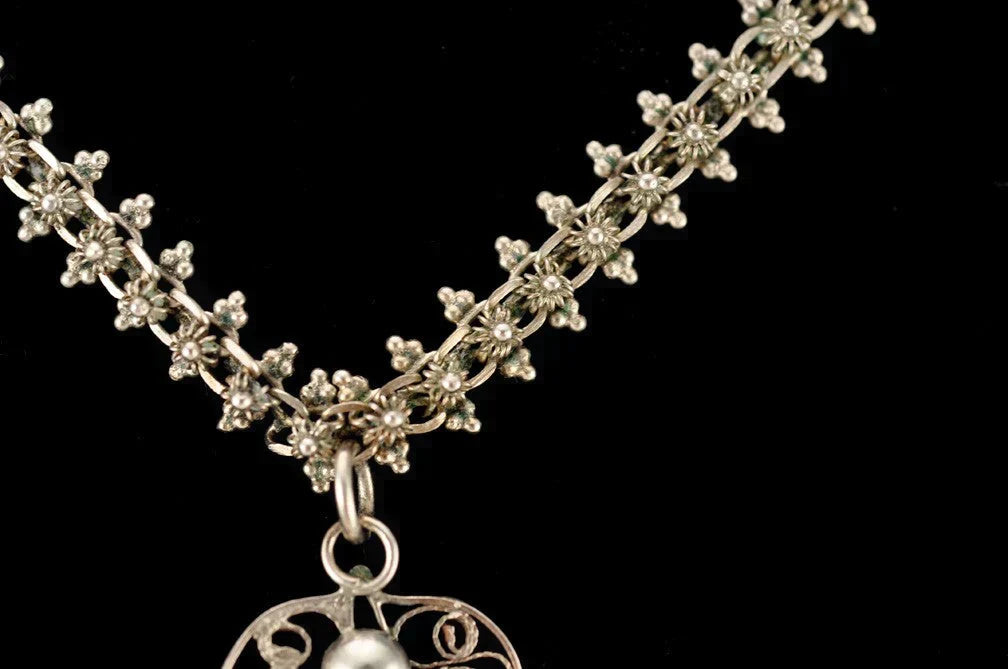 Fabulous Sterling Silver and Niello Necklace w/ Pendant Dancing Figure 1930-1960