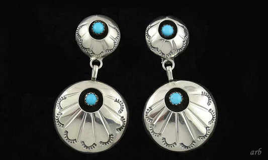 Vintage Sterling Silver and Blue Simulated Stone Pierced Earrings US Southwest