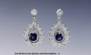 Gorgeous Pair ~1.7ct Diamond ~1ct Sapphire 14k White Gold Drop Earrings