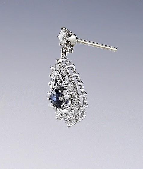 Gorgeous Pair ~1.7ct Diamond ~1ct Sapphire 14k White Gold Drop Earrings