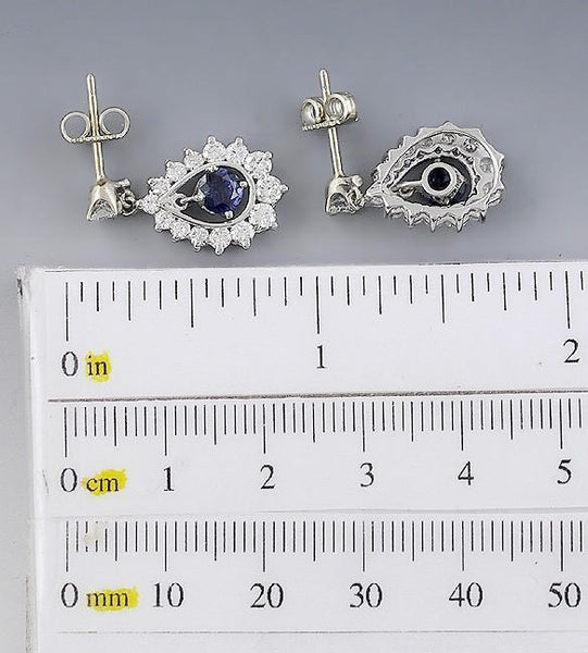 Gorgeous Pair ~1.7ct Diamond ~1ct Sapphire 14k White Gold Drop Earrings