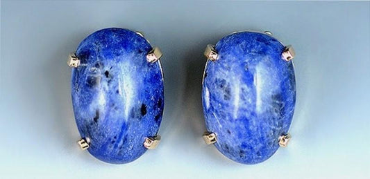 Fabulous Vintage Pair of Royal Blue Sodalite Clipback 14k Yellow Gold Earrings