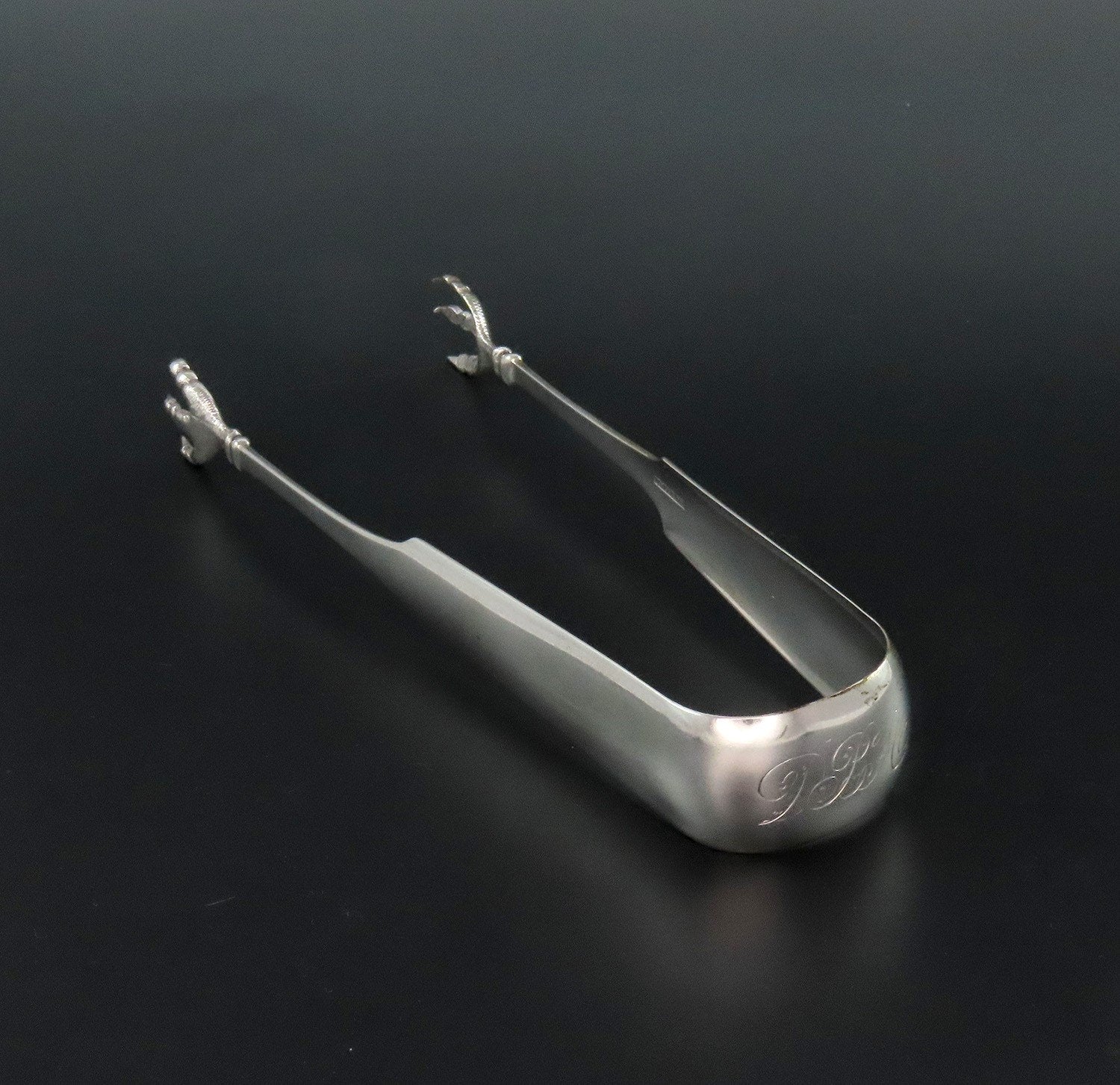 Great Pair c1820s American Coin Silver Sugar Nips Tongs by Pardon Miller
