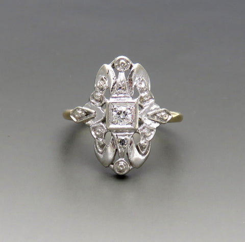 Charming VTG 14k White and Yellow Gold Three Diamond Art Deco Ring "Cinderella"