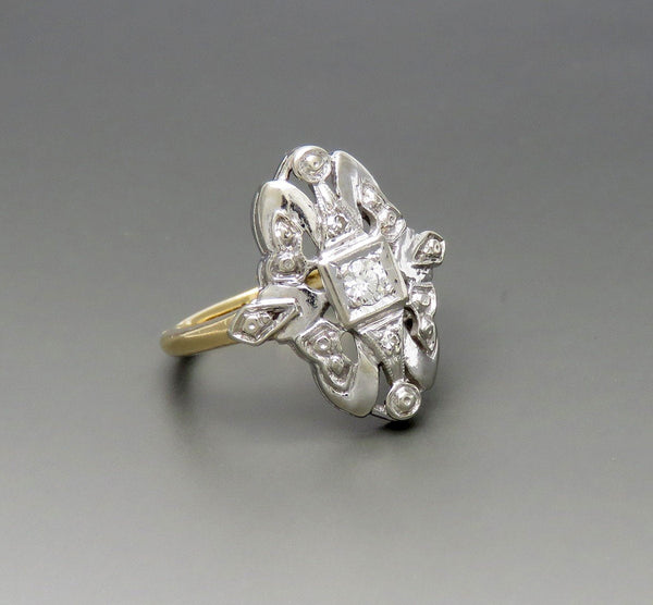 Charming VTG 14k White and Yellow Gold Three Diamond Art Deco Ring "Cinderella"