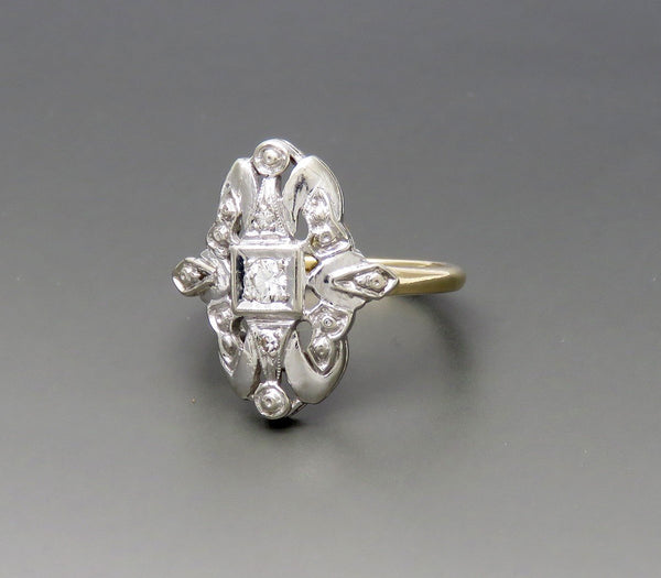 Charming VTG 14k White and Yellow Gold Three Diamond Art Deco Ring "Cinderella"