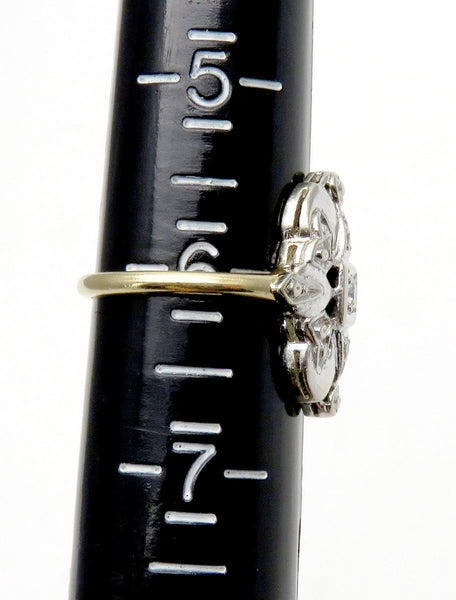 Charming VTG 14k White and Yellow Gold Three Diamond Art Deco Ring "Cinderella"